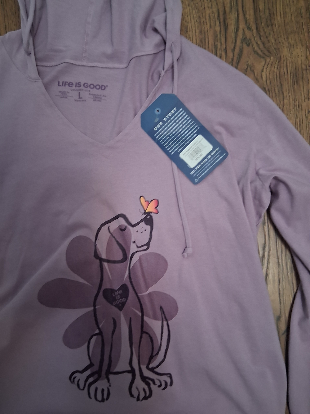 Life is Good Women's Lavender Dog Hooded Tee